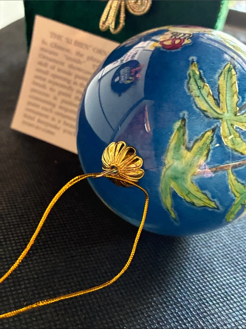 Hand-Painted Nativity Glass Ornament - Green & Blue
